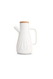 Hermia Dispensador de Aceite de Porcelana Blanca con Tapa de Bambú de 1000 ml